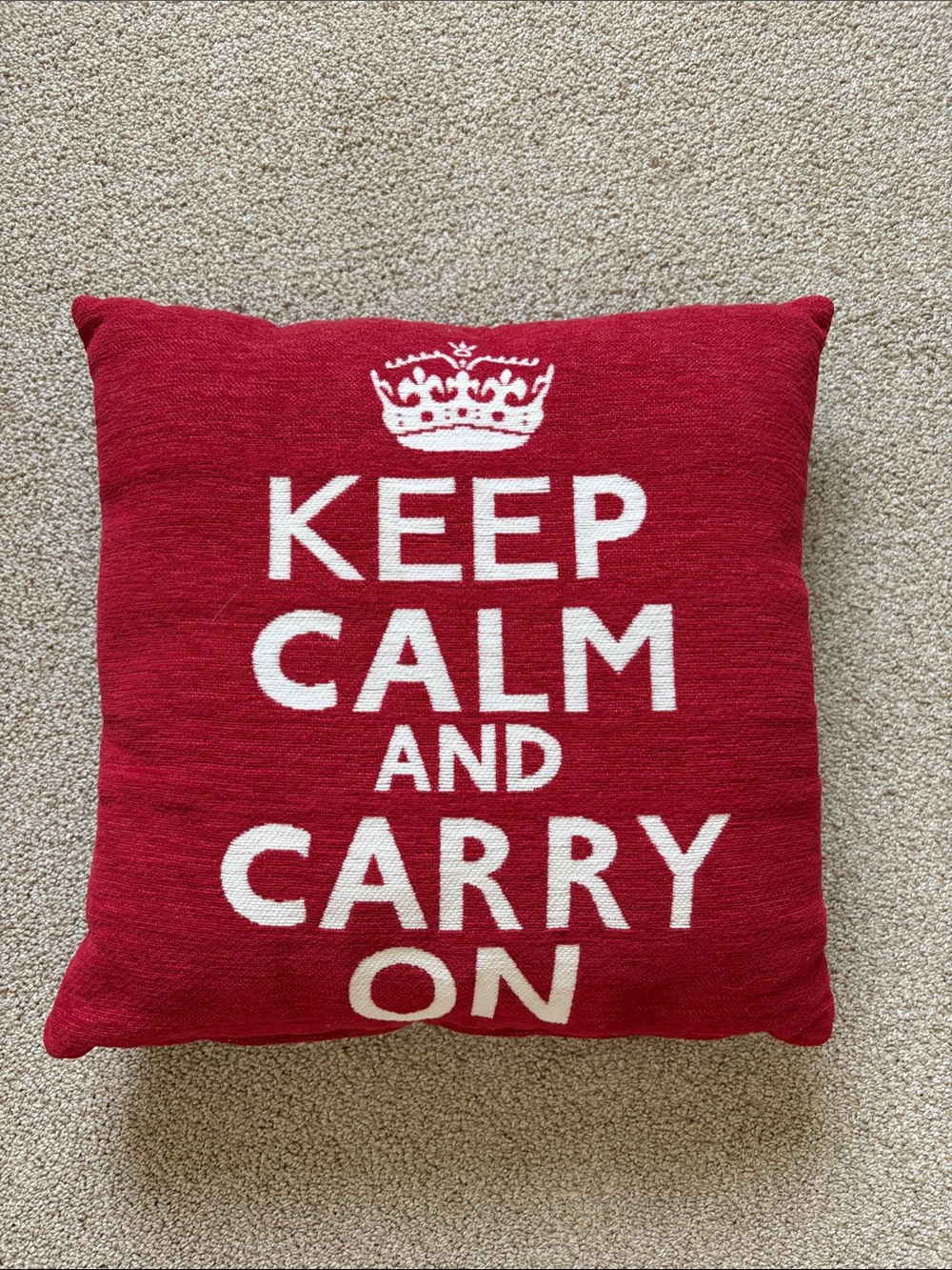 Red "Keep Calm and Carry On" Decorative Throw Pillow